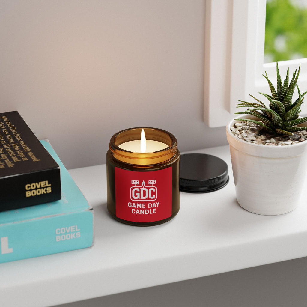 Game Day Candle (Dark Red) — Scented Amber Soy Candle (GDC Logo)