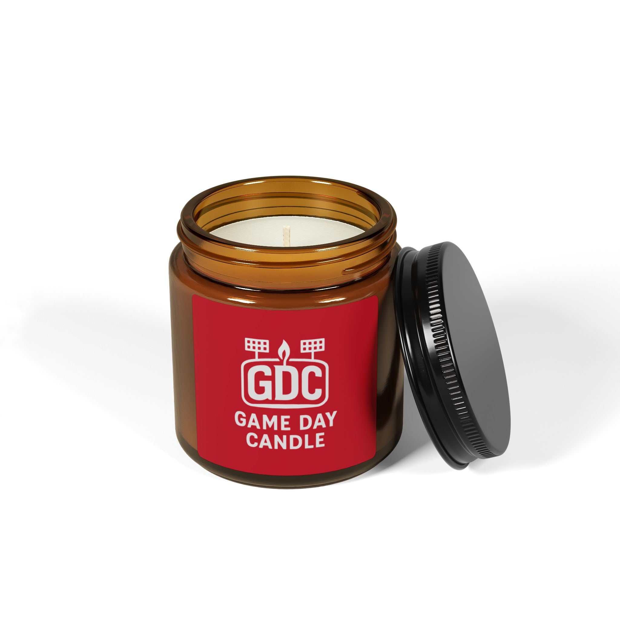 Game Day Candle (Dark Red) — Scented Amber Soy Candle (GDC Logo)